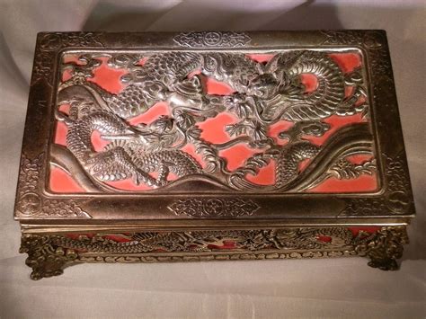 metal japanese box with dragons and honeycomb bottom|Dragon Japanese Box .